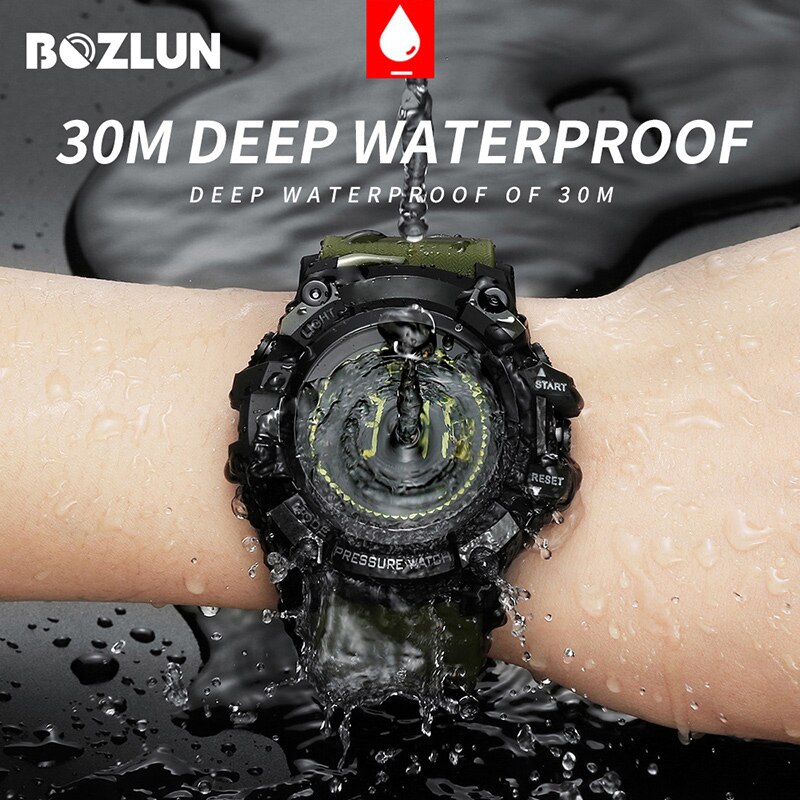 Bozlun-montre sport connectée pour hommes, multifonction, cadran 3atm, montre sportive, altimètre, thermomètre