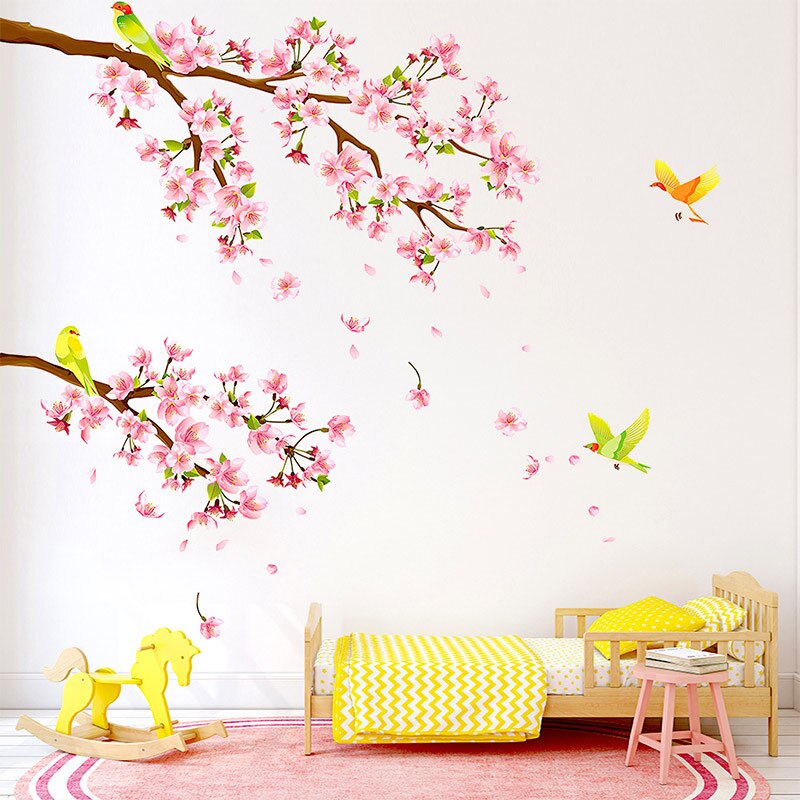 Cherry Flying Birds Wall Stickers Home Nursery Window Decor Removable Room Wallpaper For Kids Living Room Decals Decoration