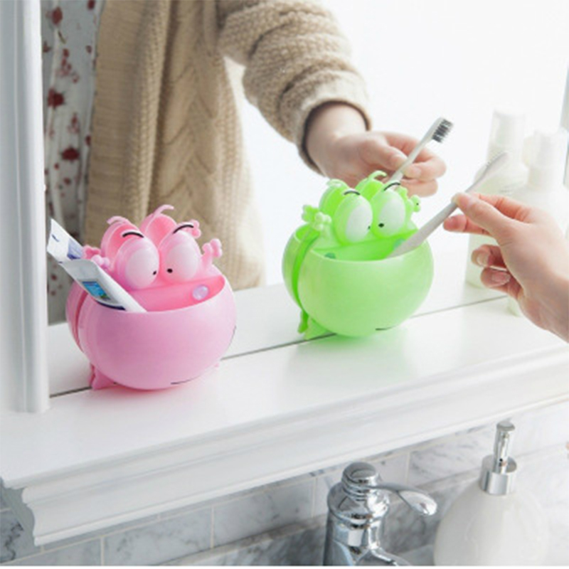 Neue Baby Niedlichen Cartoon Frosch Formen Zahnbürste Halter Kinder Bad Hängen Halter Starke Sucker Saug-Lagerung Haken