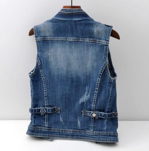 Chaleco vaquero de talla grande 4x Algodón para mujer, chaleco pantalón corto informal Delgado, chalecos Vaqueros, camisetas sin mangas