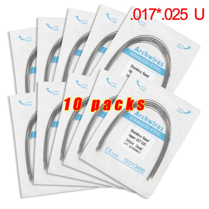 Lot de 10 arcs orthodontiques dentaires en acier inoxydable, forme rectangulaire, forme ovoïde, outil dentaire u/l, équipement dentaire: 10 pack 17 25u