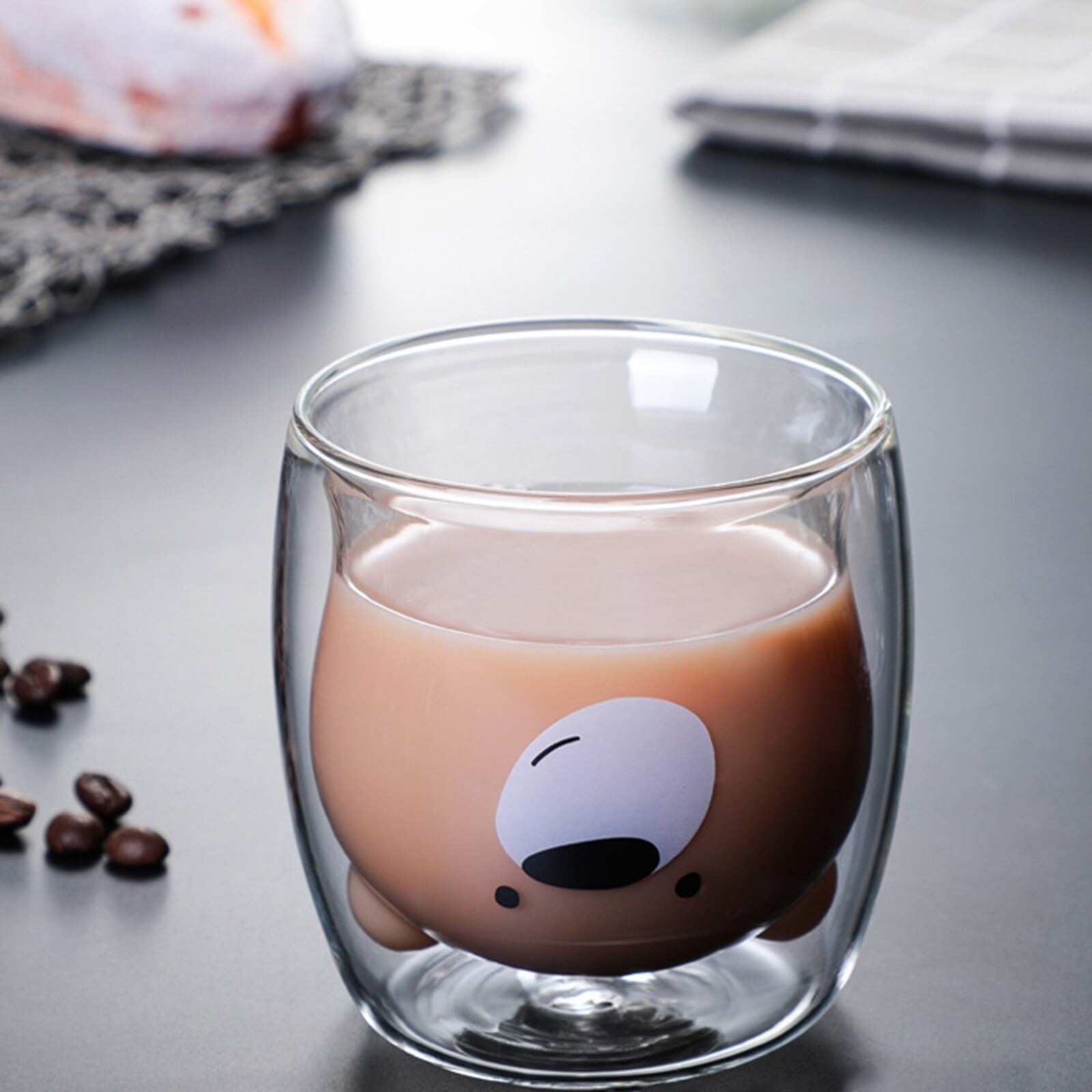 Empêchez la bande dessinée d'échaudage belle Double tasse à café de lait en verre avec la bouche ronde pour boire de l'eau de bière