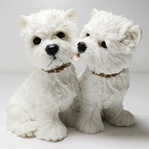 Jjm 2 stk west highland white terrier par hund kjæledyr figur dyr samler leketøy pvc modell dukke pedagogisk leke for barn: Default Title