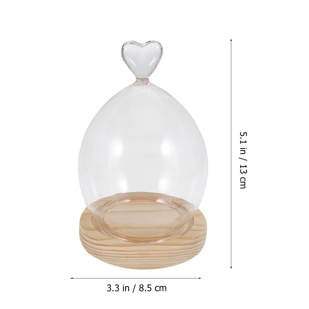 Dried Flower Display Glass Cover Preserved Flower Glass Cover DIY Transparent Glass Cover Loving Heart Glass Dome with Wood Base