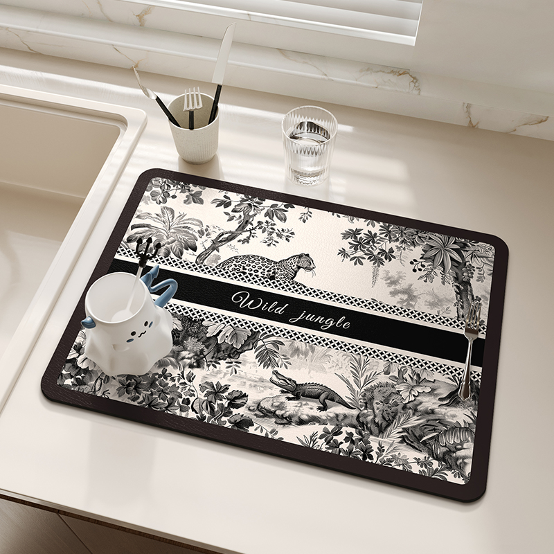 Super Absorbent Kitchen Dish Drying Mat Coffee Maker Mats Drain Pad Tableware Draining Pad Quick Dry Rug Dinnerware Placemat: 80x40 cm / black