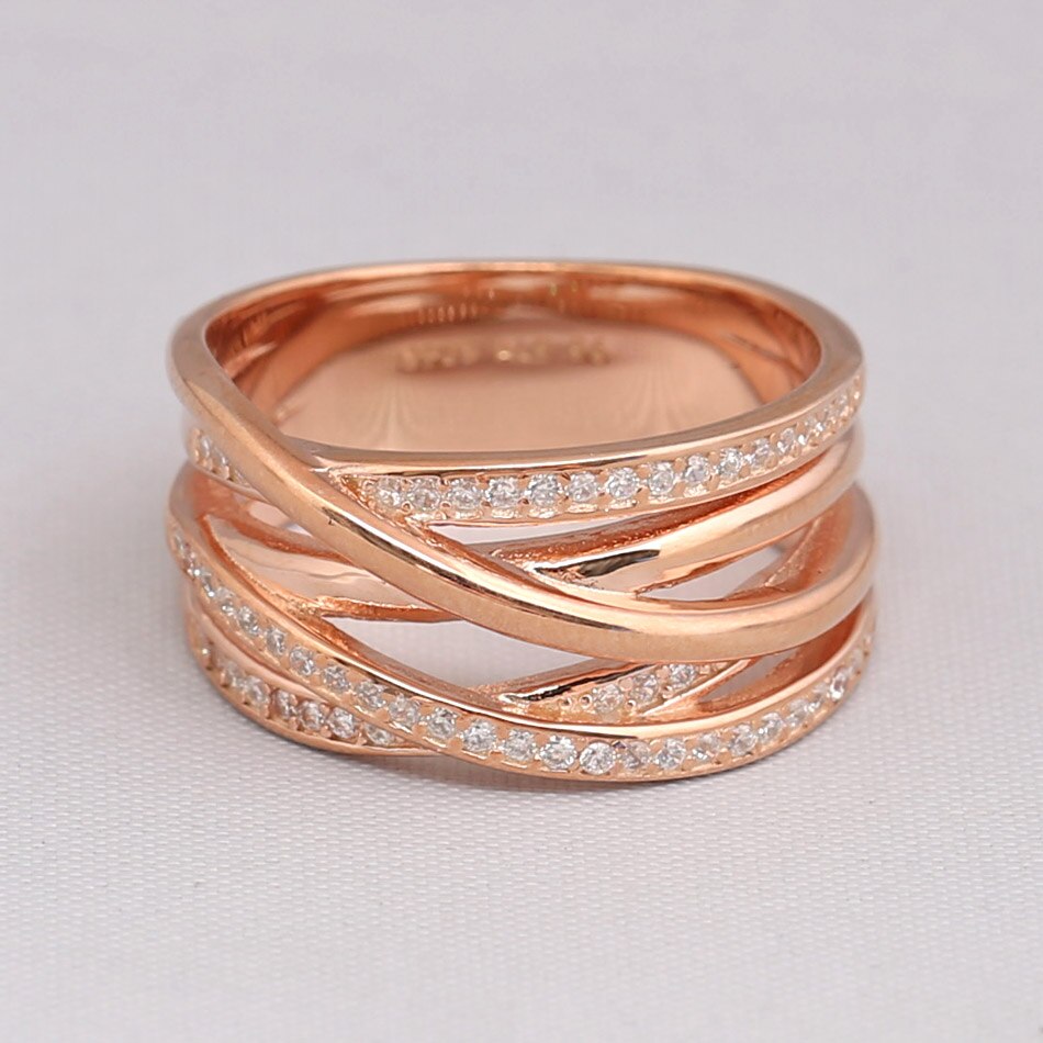 925 Sterling Silver Ring Rose Gold Openwork Eternity Entwined Crystal Rings For Women Wedding Party Fine Europe Jewelry