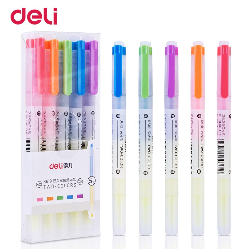 Deli dual head twee kleur scribble markeerstift set voor kantoor en school aanbod gekleurde marker pen met onzichtbare inkt