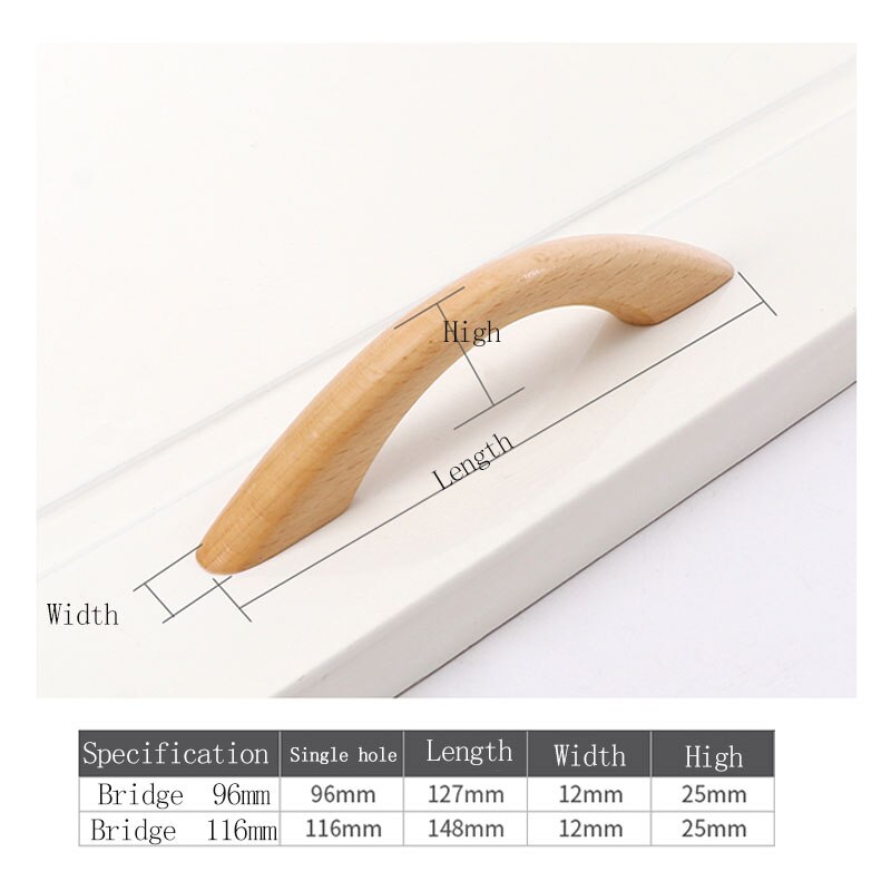 1Pc Cabinet Drawer Handles Knobs Door Window Kitchen Cupboard Wardrobe Dresser Pulls Furniture Hardware Natural Solid Wood
