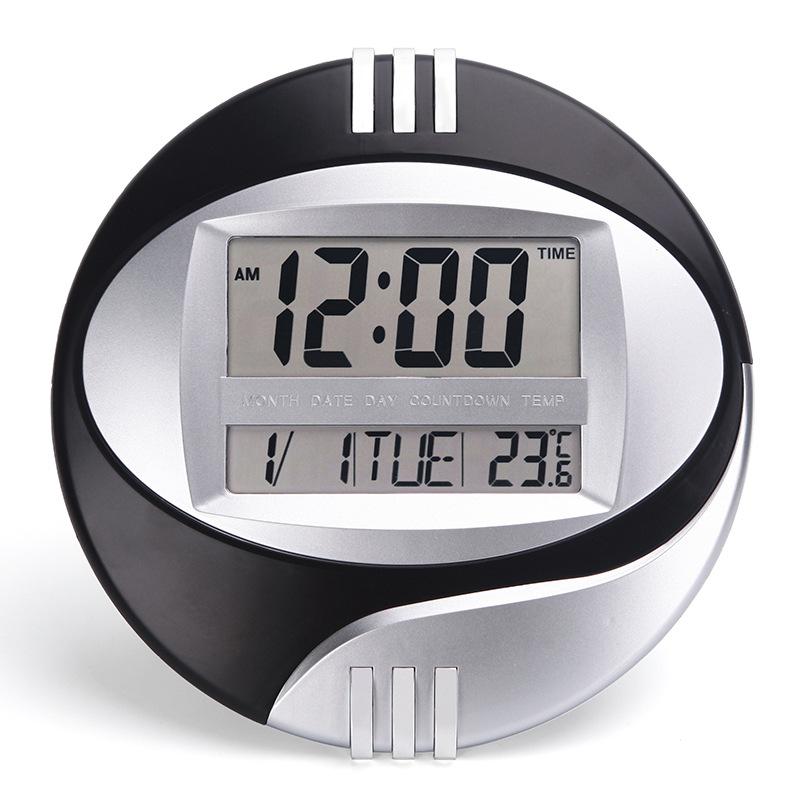 Reloj de pared led Snooze, soporte silencioso, relojes electrónicos, calendario Lcd, temperatura Digital, hogar, cocina, oficina, escritorio inteligente grande: black 