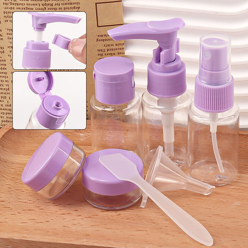 7 stuks mini reis make-up cosmetische gezichtscrème potjes, transparante plastic lege make-up verpakking flesjes, reisaccessoires