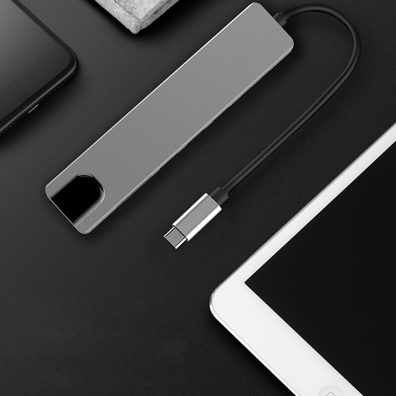 Usb-c vers Rj45 Lan 4K Hdmi Vga 2Usb 3.0 lecteur de fente 6 en 1 type-c adaptateur de Dock Hub pour pour Samsung pour Huawei