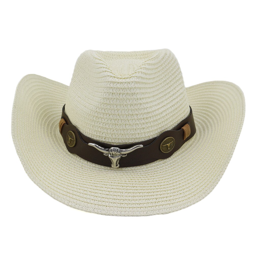 Sombrero de vaquero tejido Vintage para hombre y mujer, sombrero de paja clásico para exteriores, para la playa, Panamá: Marfíl