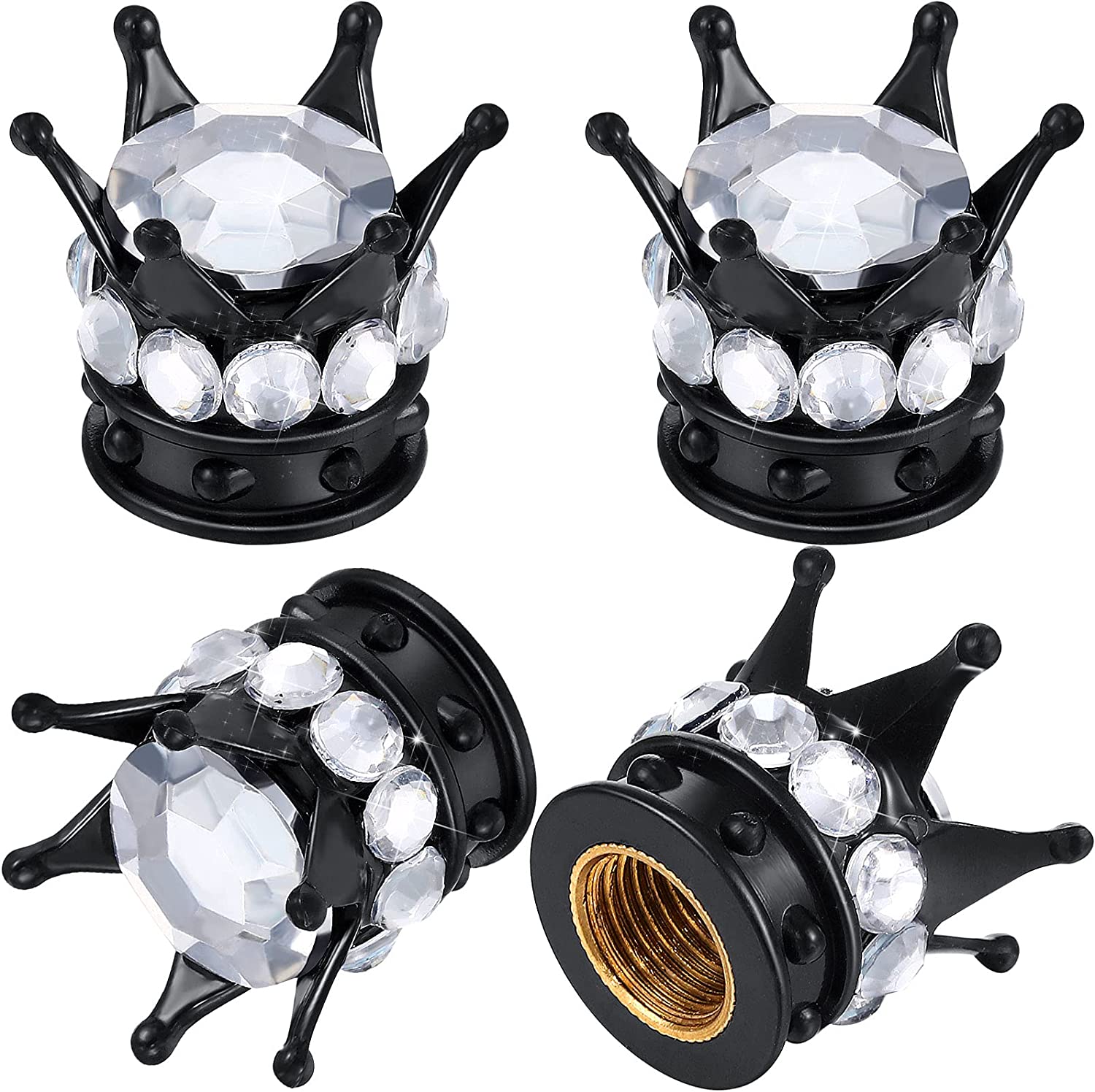 4 Pcs Crown Tire Valve Stem Caps Bling Crystal Rhinestone Universal Chrome Crown Vehicle Car Tire Caps Covers Autos Accesorios