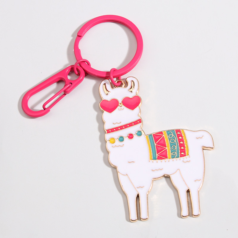 Llaveros de animales bonitos, llavero de Alpaca con forma de corazón y flores coloridas, llaveros esmaltados para mujeres y hombres, accesorios para bolsos, de joyería DIY: Negro