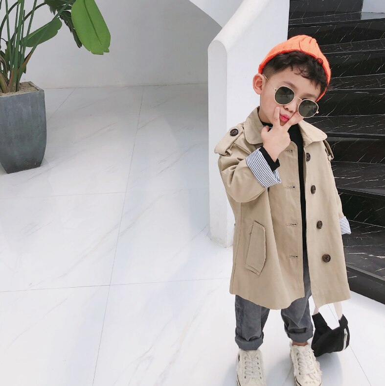 Herfst Koreaanse Stijl Mode Jongens Oversized Geul Jassen Kids Losse Gestreepte Patchwork Lange Jassen Kinderen Outwears