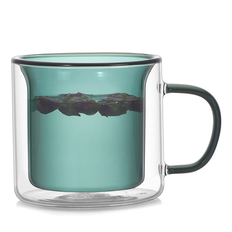 Vaso de agua de vidrio de borosilicato, vaso de agua de doble capa , taza de café Retro multicolor con Mango/200ml: green / 101-200 ml