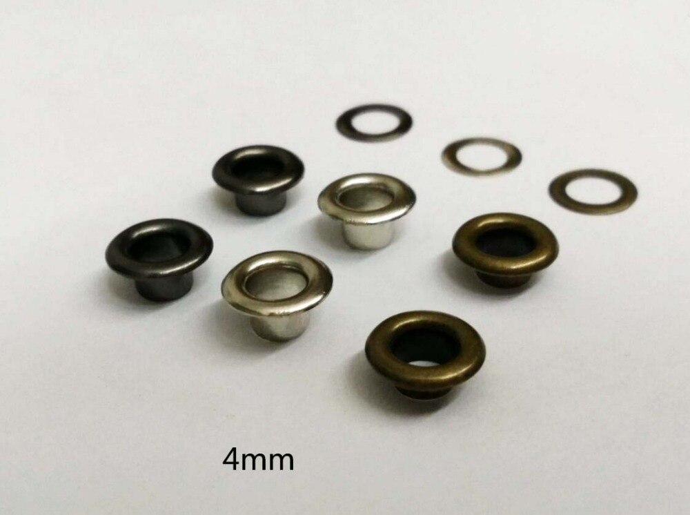 400 sæt / parti 4mm indre metal messing øjer med skive små runde metal gennemløb nikkel farve