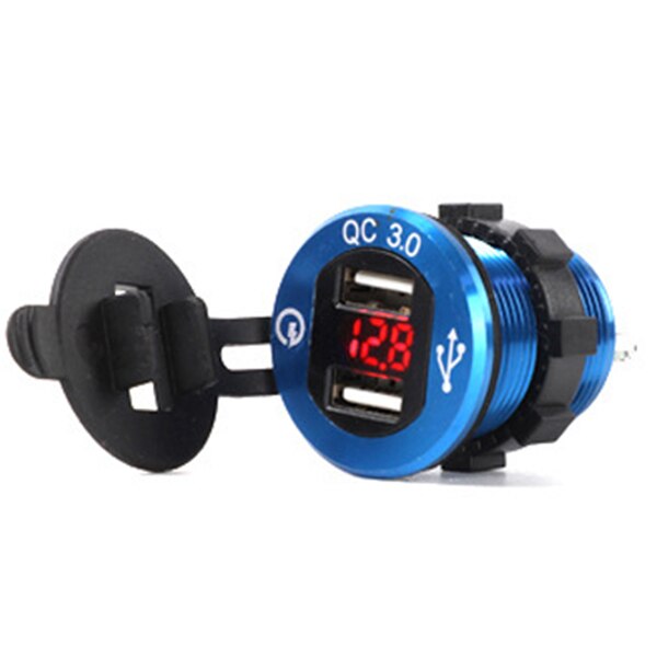 12V/24V Snellader 3.0 QC3.0 Waterdichte Dual Usb Autolader Voltmeter 60Cm Kabel 10A Zekering voor Auto Boot Motorfiets Truck Golf: Blauw