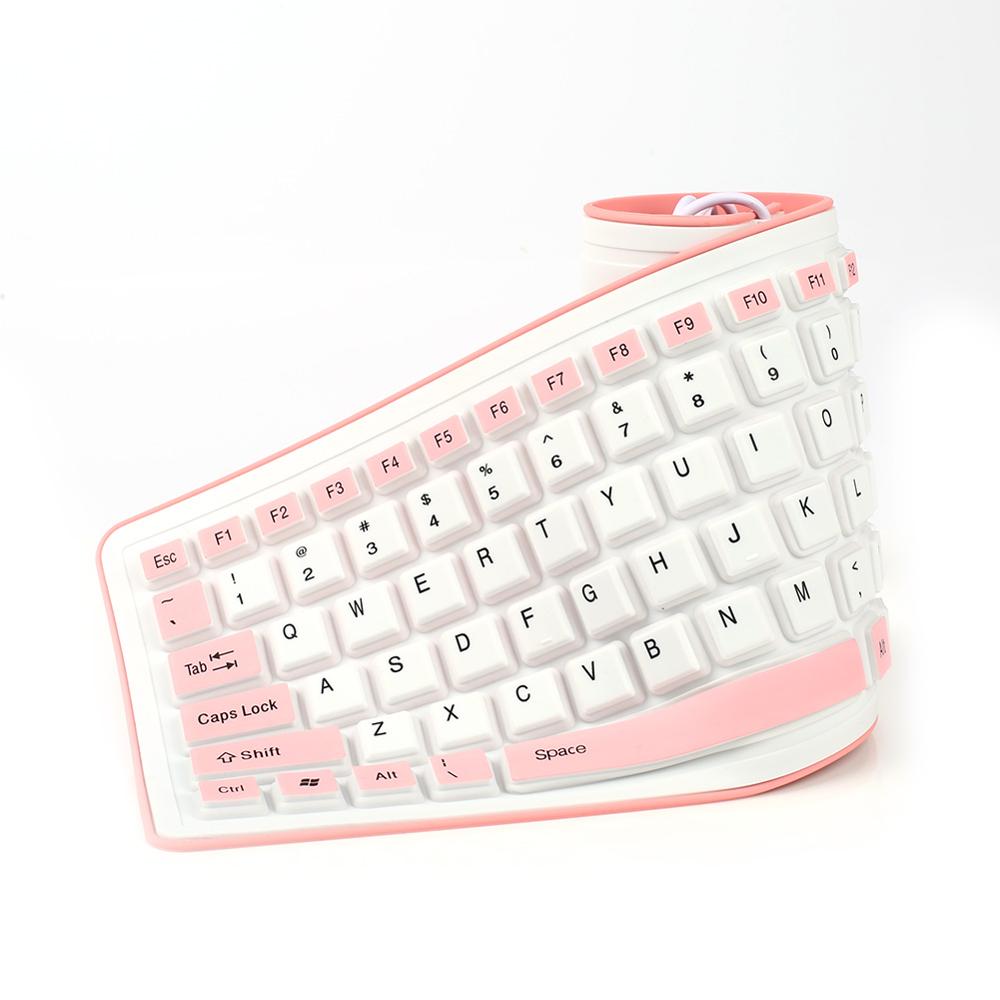 Foldable Silicone Keyboard USB Wired Flexible Soft Waterproof Keyboard Home Office GK99: Pink