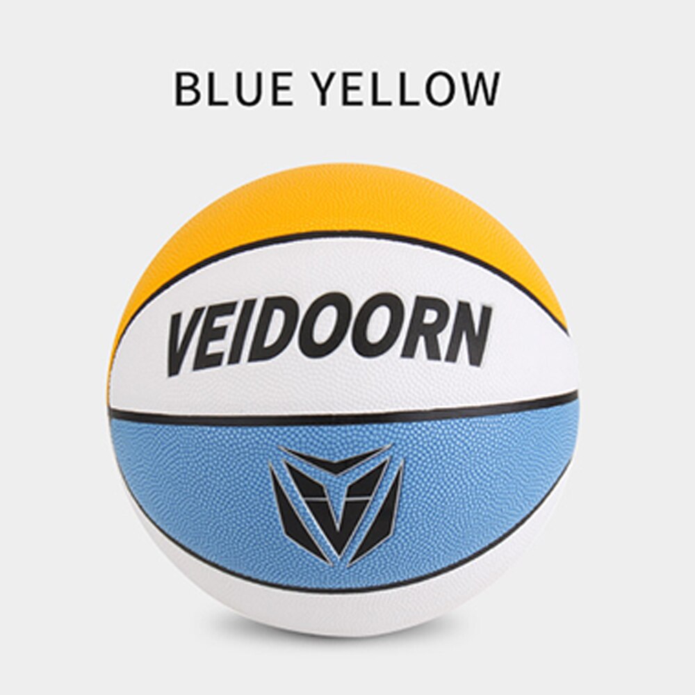 Veidoorn basketballbold officiel størrelse 7/6/5 pu læder udendørs indendørs kamp træning mænd basketball baloncesto: Vdlq -1 blå gul