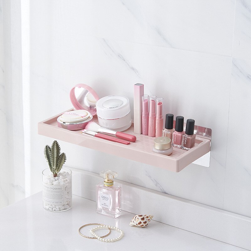 Plastik badeværelseshylde forfængelighed væghængende stativ selvklæbende opbevaringsstativ gratis stansning bruseholder køkkenting toilet arrangør