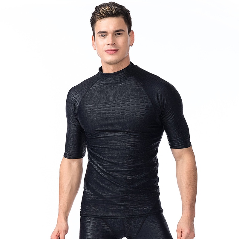 Sbart 1 ST Rash Guard Mannen Zwemmen Shirts Mannelijke Badmode Korte Mouwen Duikpakken Wetsuits Zwarte Badpakken Tops DBO