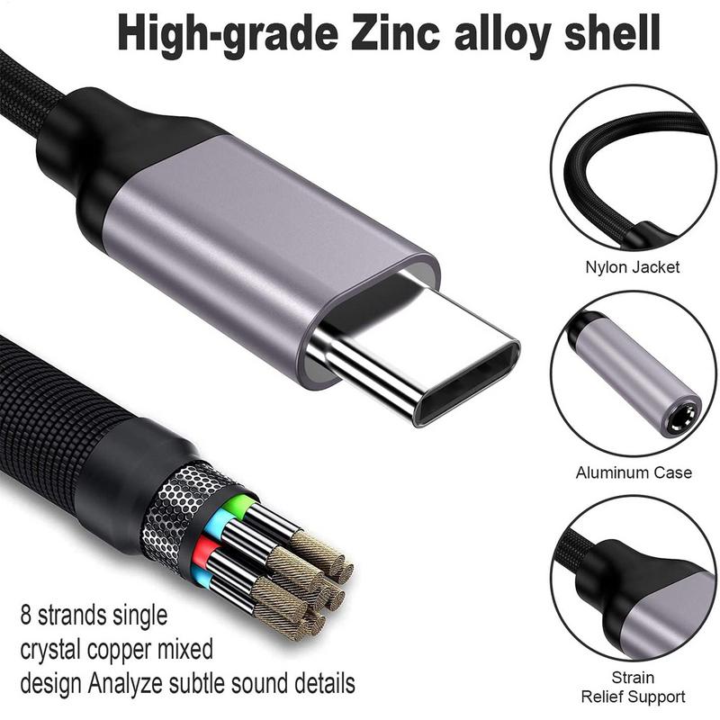 USB C Auf 3,5mm Audio Adapter HIFI Typ C Auf 3,5mm Weibliche Kopfhörer Jack Adapter Nylon Geflecht Aux kabel Tragbare HIFI Elektronik