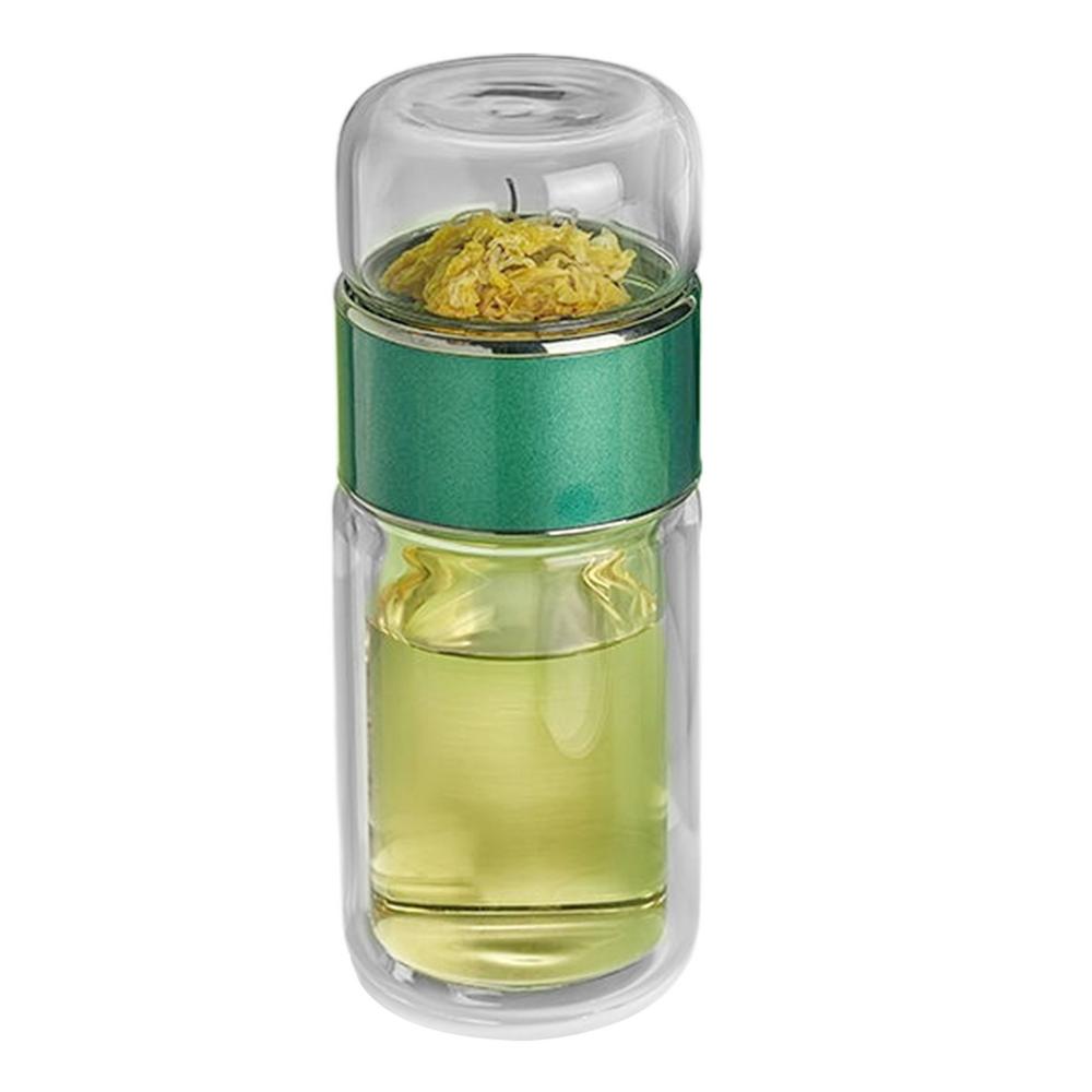 Botella de infusor de té de viaje, botella de agua de viaje a prueba de fugas, botella de té de separación de té y agua para té suelto, flor, hogar: M / Verde