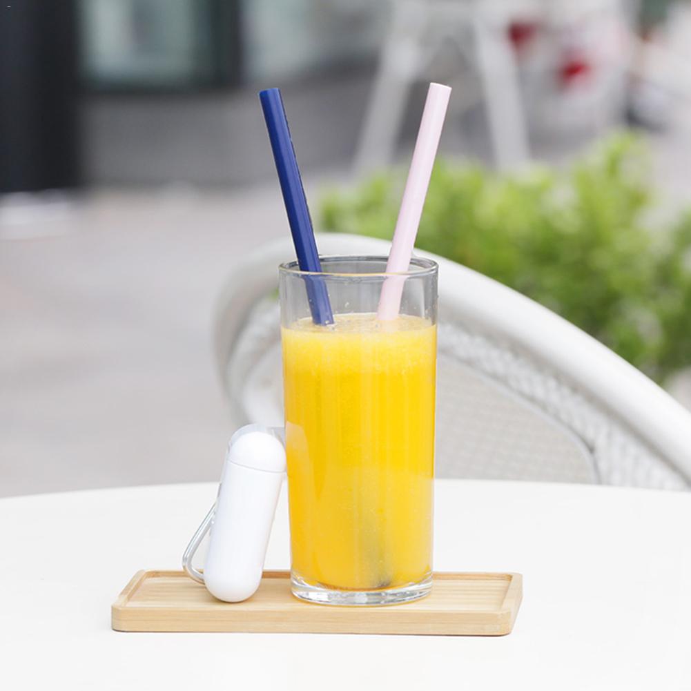 Pajita plegable de silicona reutilizable, Pajita para beber con cepillo de limpieza de Estuche de transporte, para viajes, y la Oficina para el hogar, bebidas de acero inoxidable