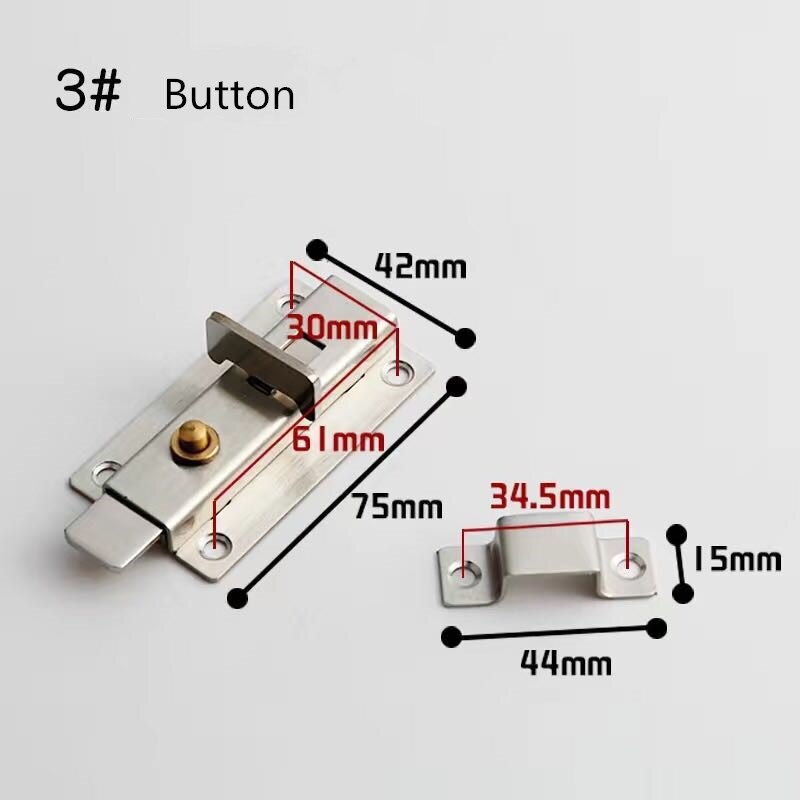 ，Stainless steel bolt lock spring anti-theft door accessories wood metal sliding door plug door buckle door bolt: Type 3Button