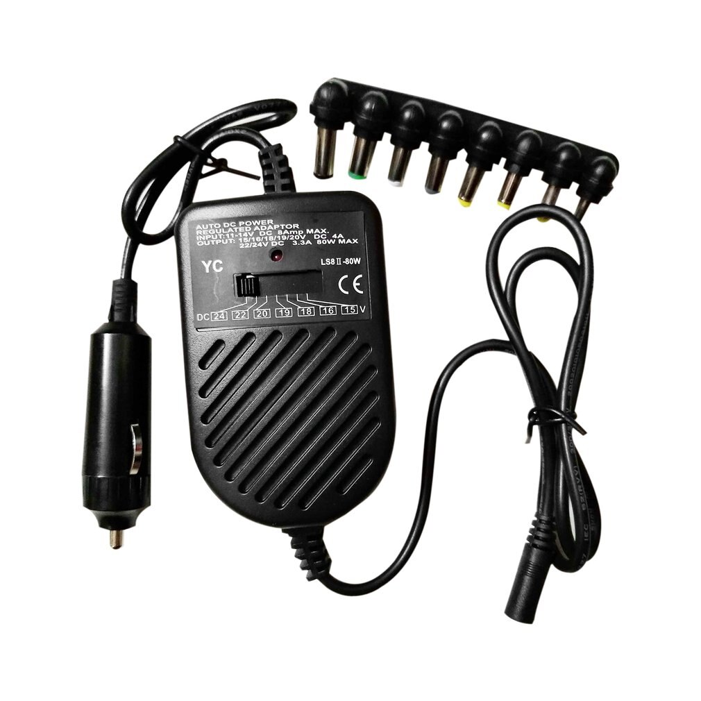 Universal 80W DC Auto Charger Power Adapter With 8 Ports For Laptop Notebook Computer PC 15~24V Variable Voltage