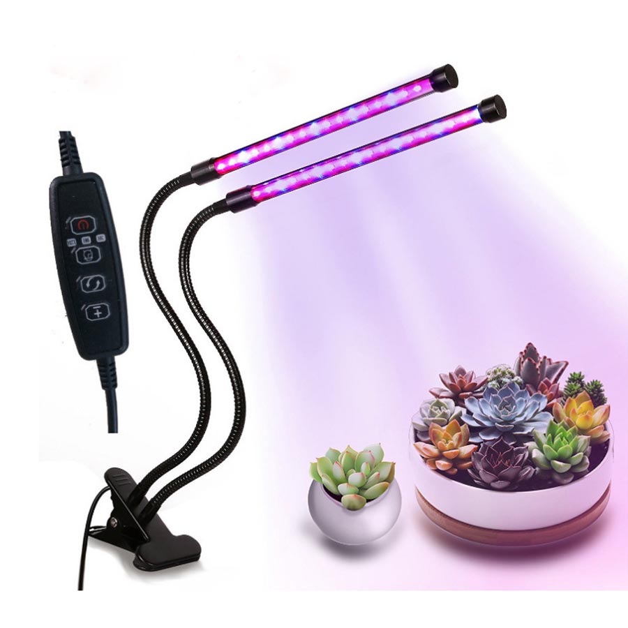 18W USB powered double-head LED plant growth light, 3/6 / 12H timer flexible gooseneck clip for indoor plants /