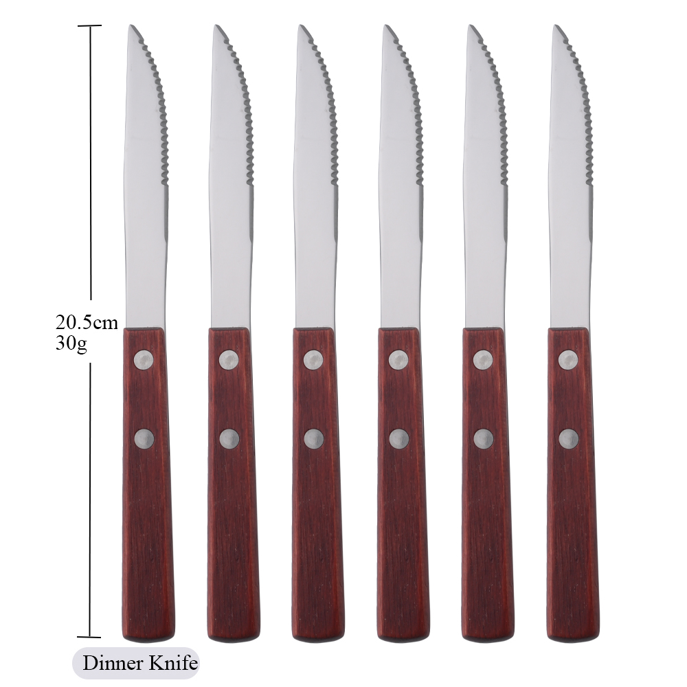 6/10Pcs flatware Set Natural Wood Handle Steak Knives Cutlery Stainless Steel Dinner Knife Dinnerware Kitchen Silverware Set: Blue