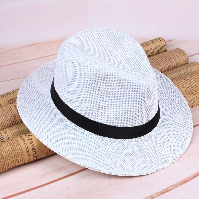 Men Straw Panama Hat Handmade Cowboy Cap Summer Beach Travel Sunhat FEA889