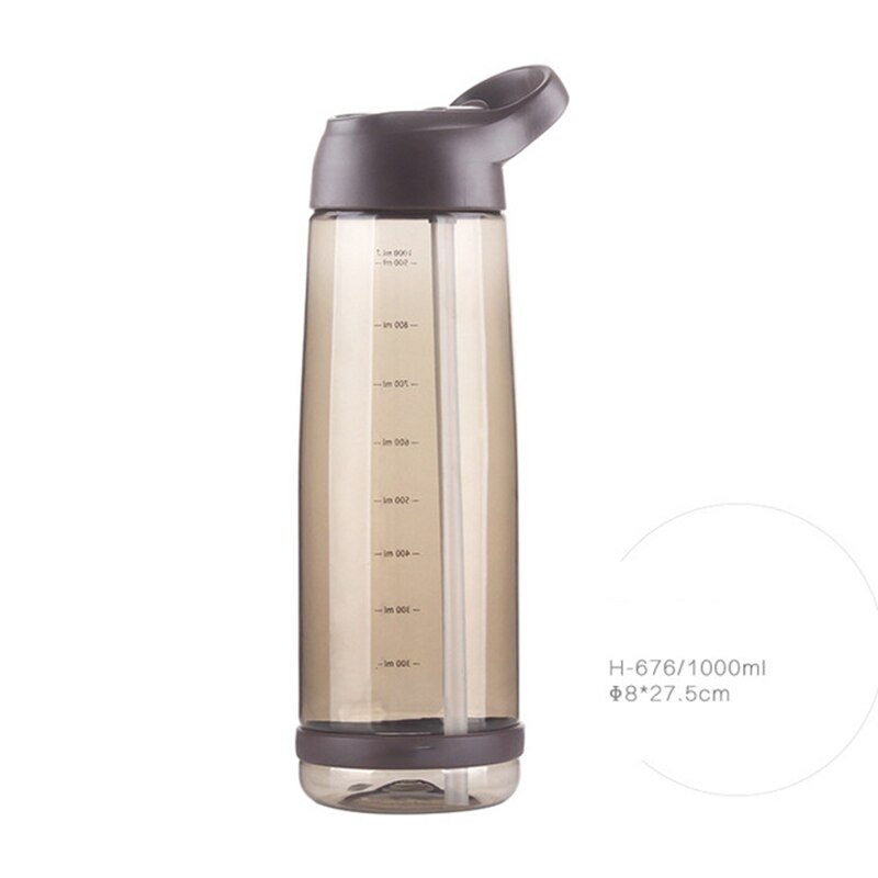 Outdoor mountainbike waterfles met rietje, fitnessflessen, milieuvriendelijk met deksel, lekvrij, draagbaar fietsaccessoire: Koffie 1000ml