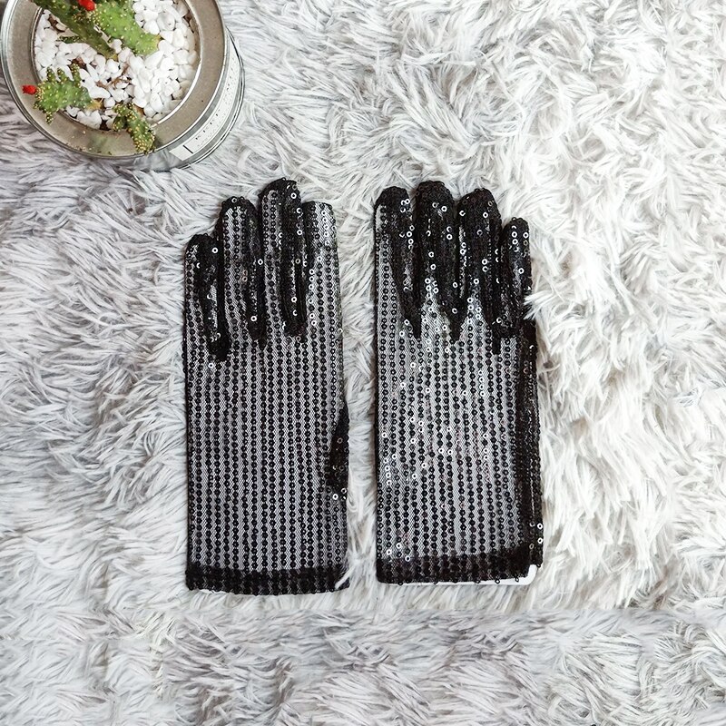 Guantes brillantes Unisex para adultos y niños, con lentejuelas y purpurina, para actuaciones en escenario, baile brillante, , disfraz, mitones elásticos