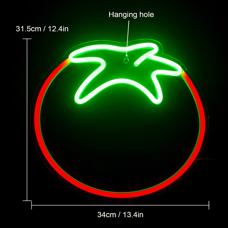 Wanxing – panneau néon en forme de tomate, éclairage LED, lampe murale suspendue en acrylique, pour magasin, restaurant, salle, décor de fête, de noël: Default Title