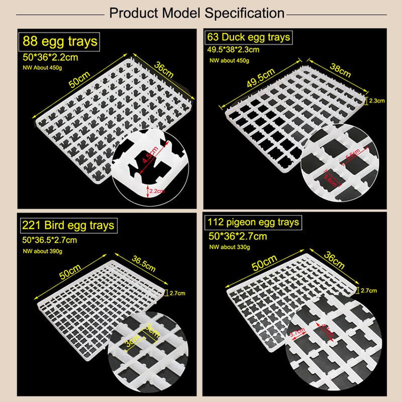 4 Pcs Incubator Egg Tray Chicken Duck Bird Ppigeon Egg Trays Hatching Plastic Tray Farm Animal Cages Accessories 4 Sizes