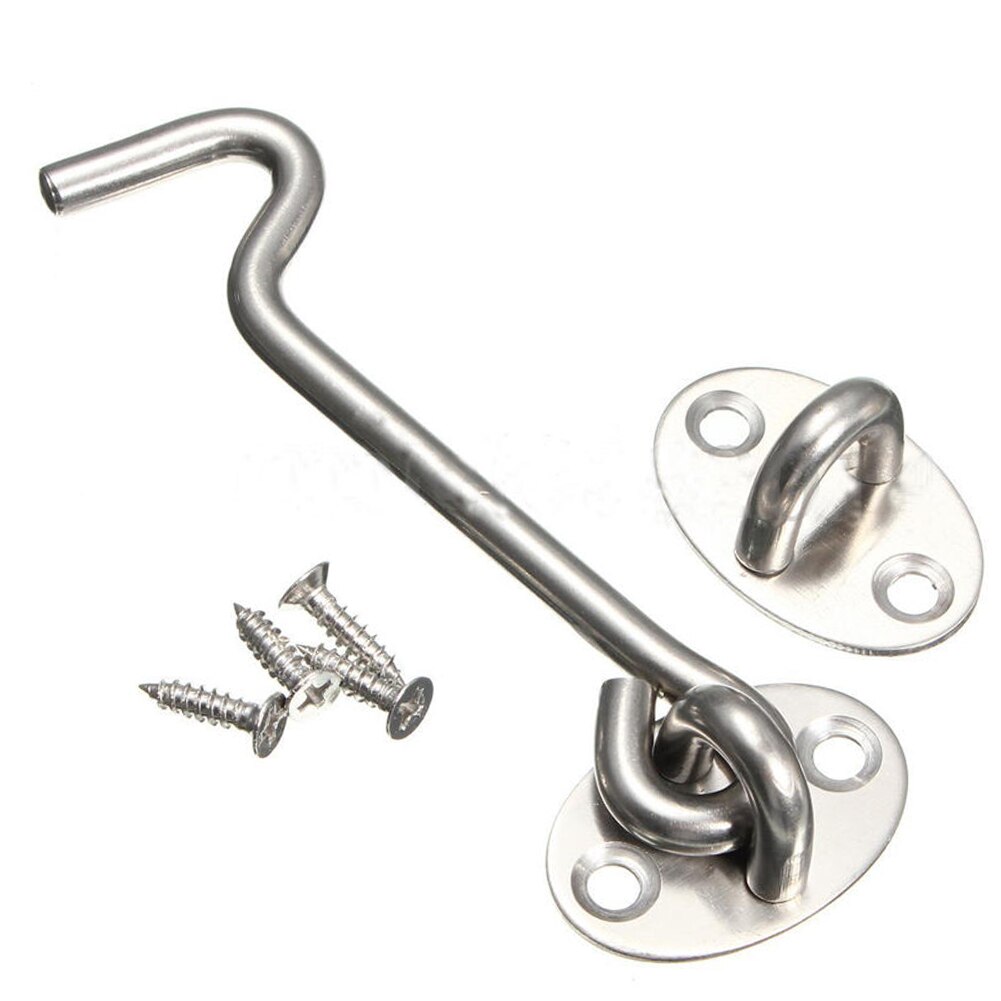 3/4/6/8 inches Stainless Steel Cabin Hook Latches Lock Shed Gate Door Catch Silent Holder Wind Brace: 95mm