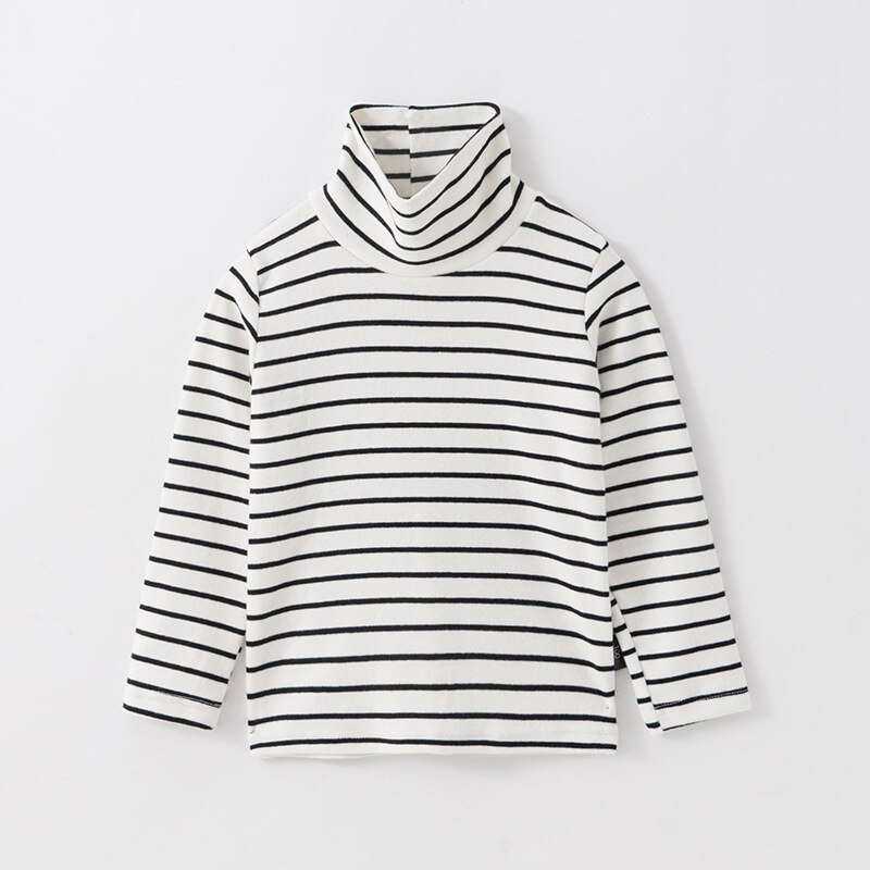 freundlicher T-Hemden gestreift Rollkragen Neue Herbst Winter Teenager Mädchen Kleidung Baby Junge Langarm lässig Spitzen Warme zur Seite fahren Baumwolle: Weiß / 2T(90)