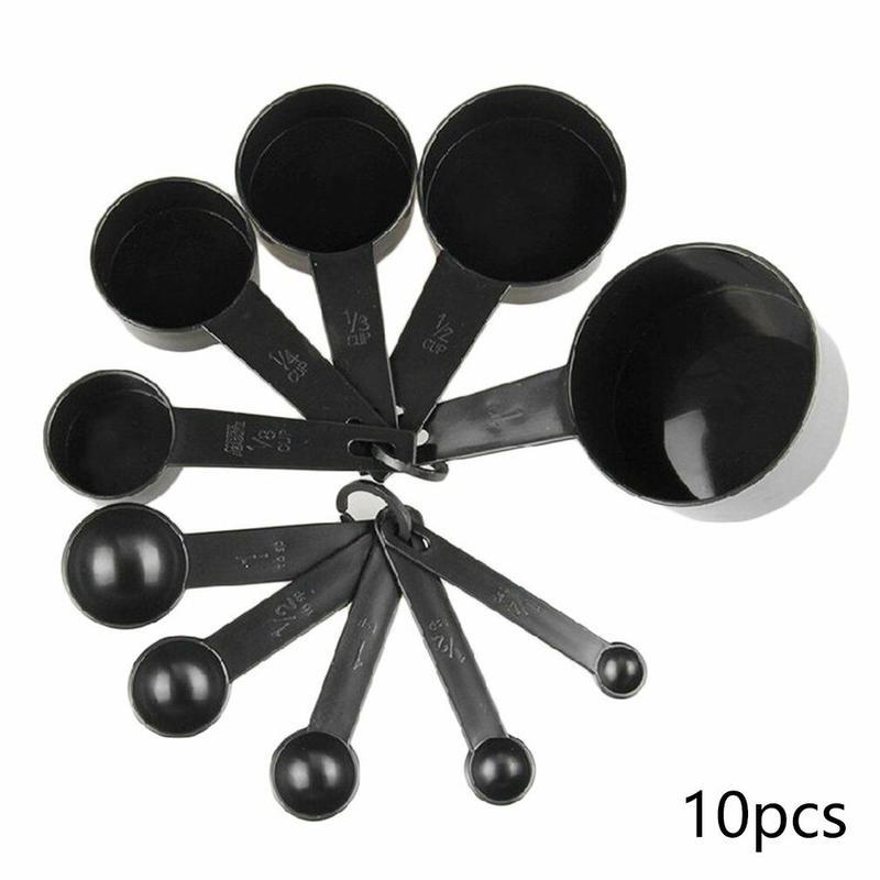 10 stuks Zwart Maatlepels 10 Size Maatbekers Scoop Plastic Handvat Keuken Meten Bakken Accessoires 0.6ml ~ 250ml: Default Title