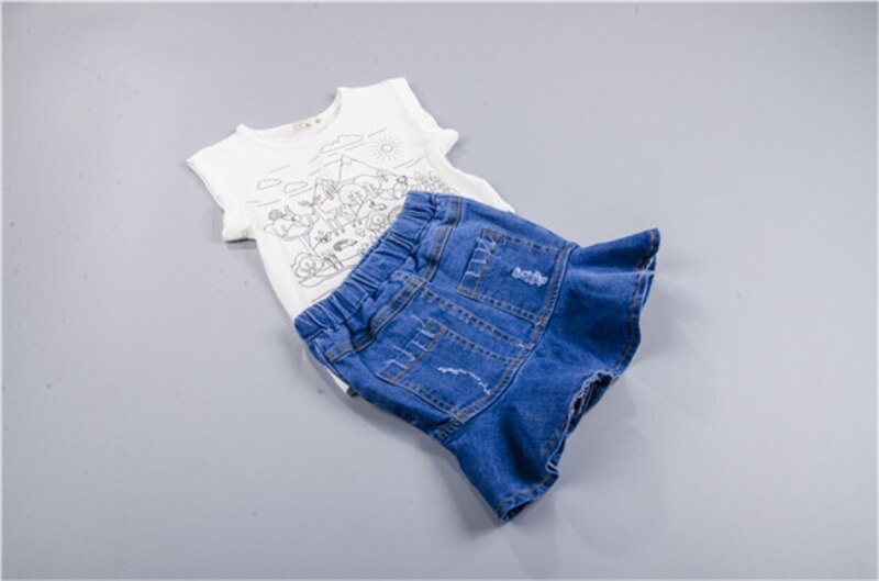 Sommar spädbarn tjejer kjol blå jeans skarvning mini kjol volanger jeans kjolar barnkläder 2 3 4 5 6 7 år