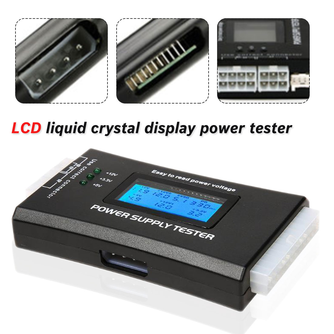 Digital LCD Display PC Computer 20/24 Pin Power Supply Tester Checker Power Measuring Diagnostic Tester Tools
