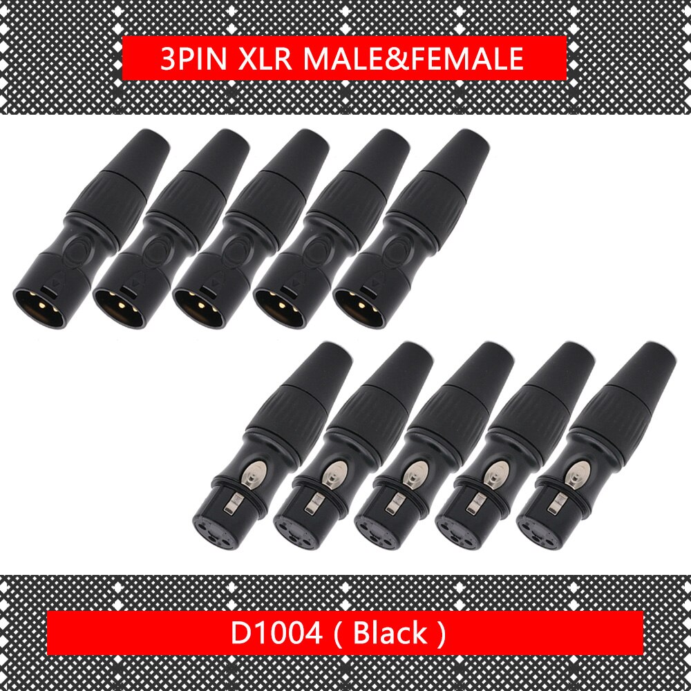10 Stks/partij 3 Pin Xlr Plug Jack Mannelijke/Vrouwelijke 3 Pole Xlr Socket Microfoon Mic Kabel Draad Connector Zwart kleur: 5xM 5xF 3P