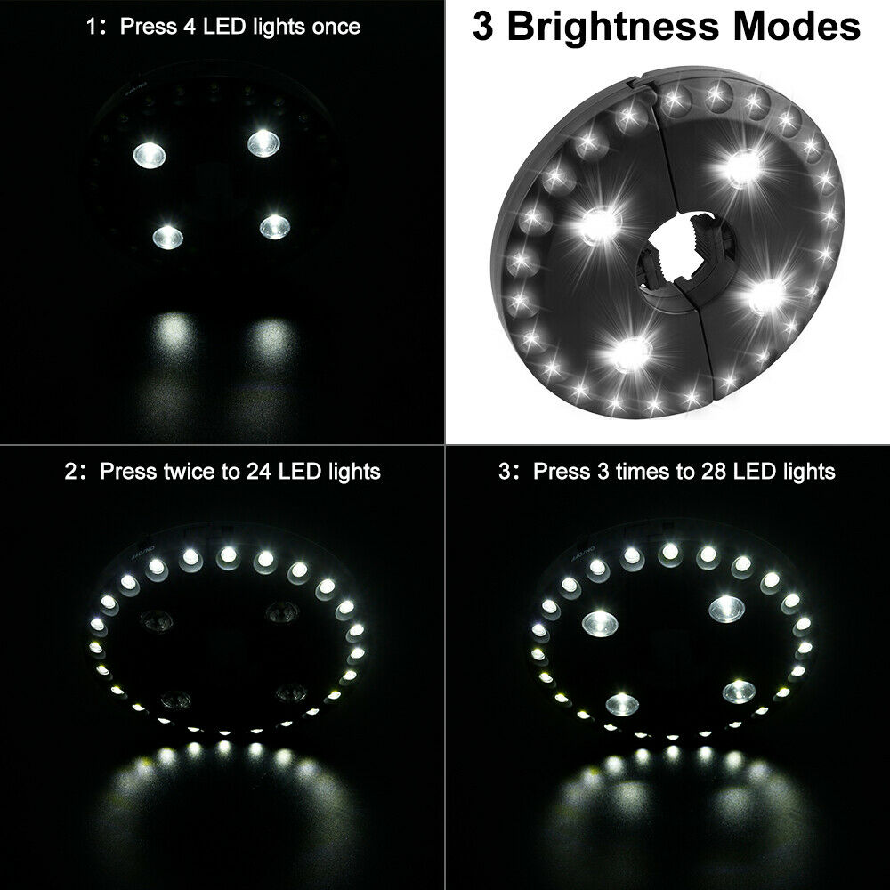Paraguas de Patio de 24 + 4LED, luces para sombrillas, brillo fácil de desmontar, lámparas redondas de Camping, iluminación exterior