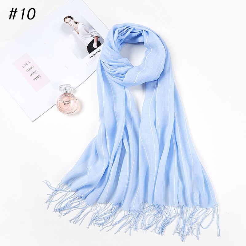 Woman Striped Women Hijabs Ladies Simple Solid Long Shawl Head Scarf Female Daily Wrap Hijab Plain Muslim 11 Colors: Color 10