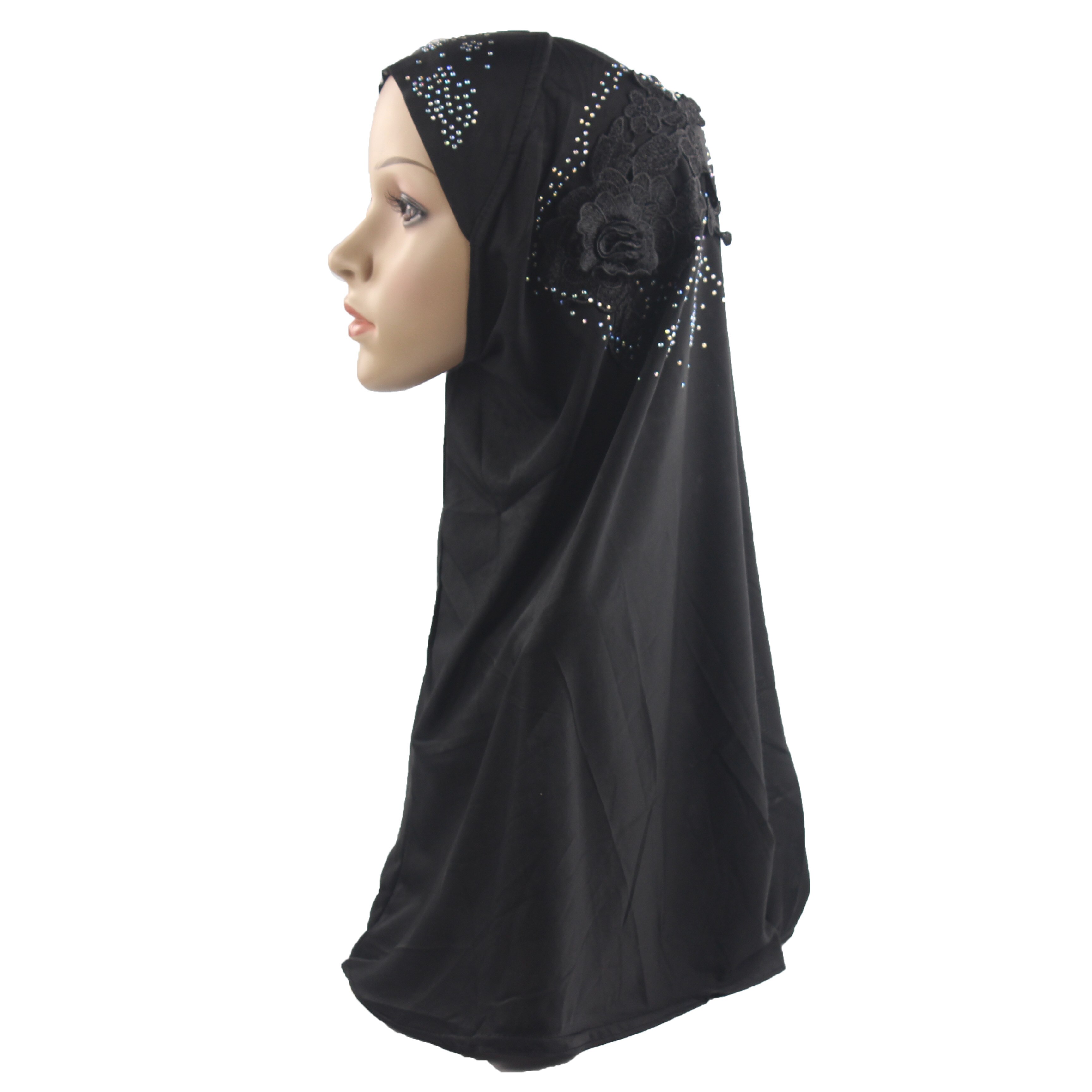 Mulheres muçulmanas meninas hijab lenço islâmico mulher uma peça amira boné cobertura completa headwear com uma beleza flor diamante atacado
