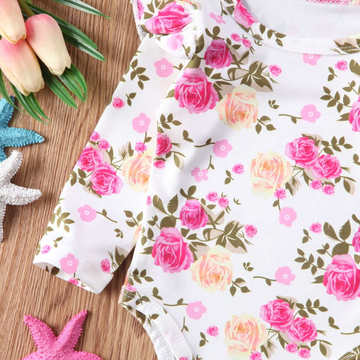 Mono para bebé niña con volantes de manga larga Floral primavera otoño