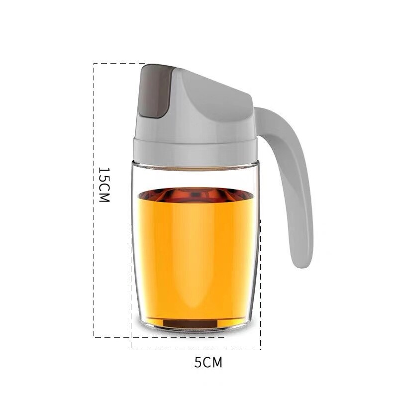 Automatic Opening and Closing Kitchen Oil Seasoning Cans with Capped Glass Condiments Leak-Proof Oil Vinegar Bottles Spice Jar: 300ml grey