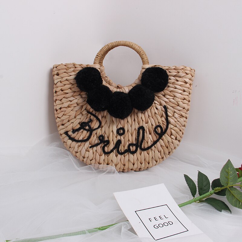 Halfronde holle strozak kleurrijke haarbal fee geweven tas schouder draagbaar super vuur strand messenger bag karakter